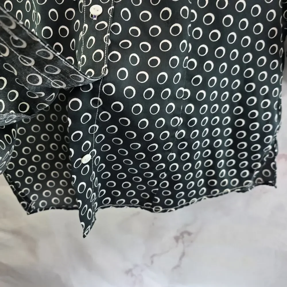 Foxcroft Shirt Womens 10 Black White Button Up Wrinkle Free Iron Fitted Circle - Picture 10 of 12
